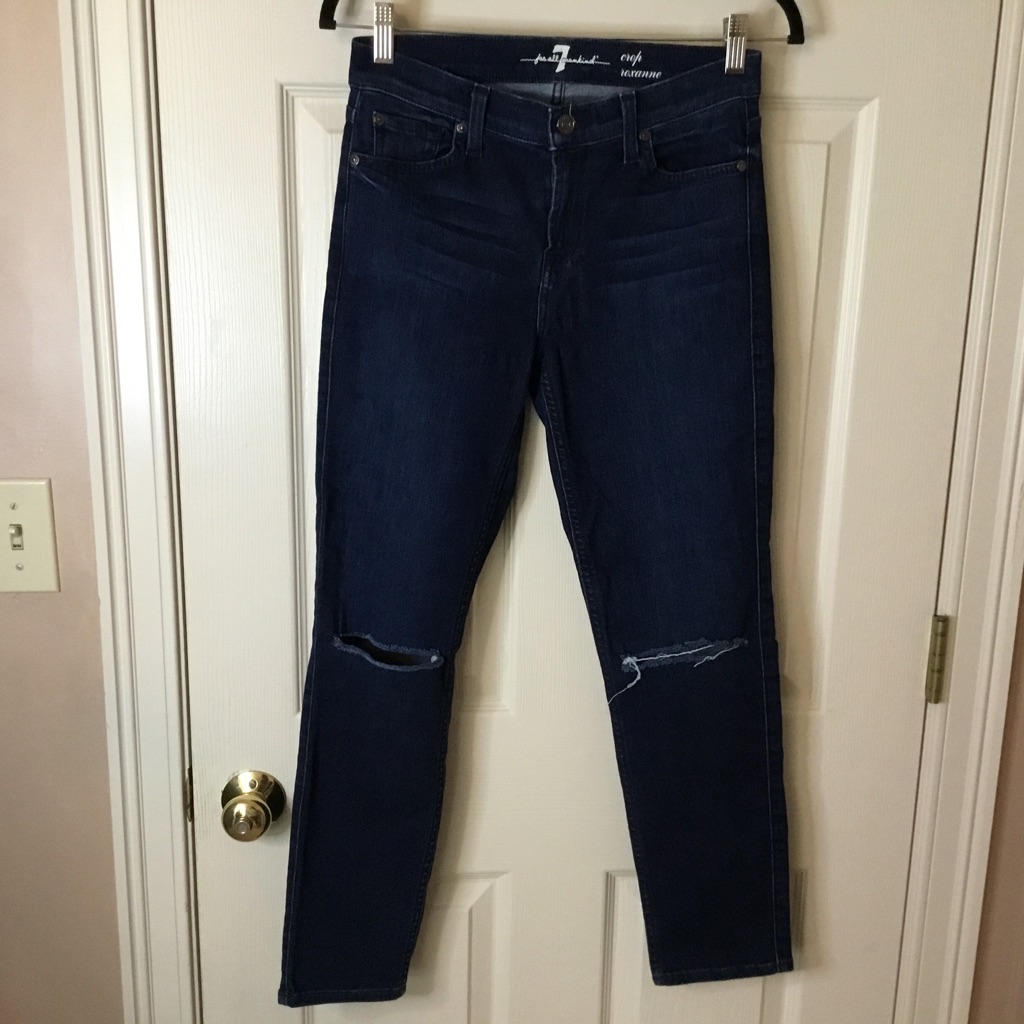 7 For All Mankind Crop Roxanne Distressed Dark Wash Jeans - 26